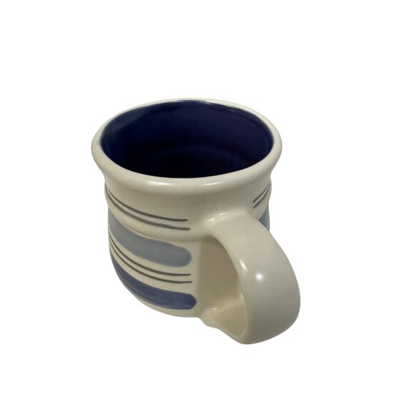 Vintage Blue & White Striped Ceramic Coffee Mug With Handle - Picture 4 of 5